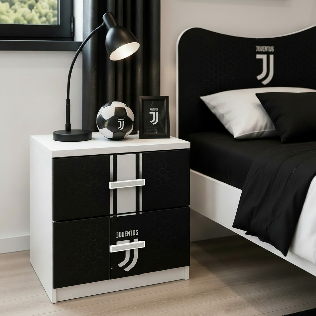 Cameretta Juventus Black Edition – Letto Singolo, Armadio e Comodino