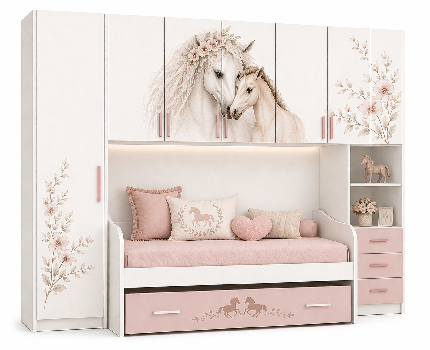 Dream Horse Luxury Room – Cameretta a Ponte Elegance con Letto Estraibile per Bambine