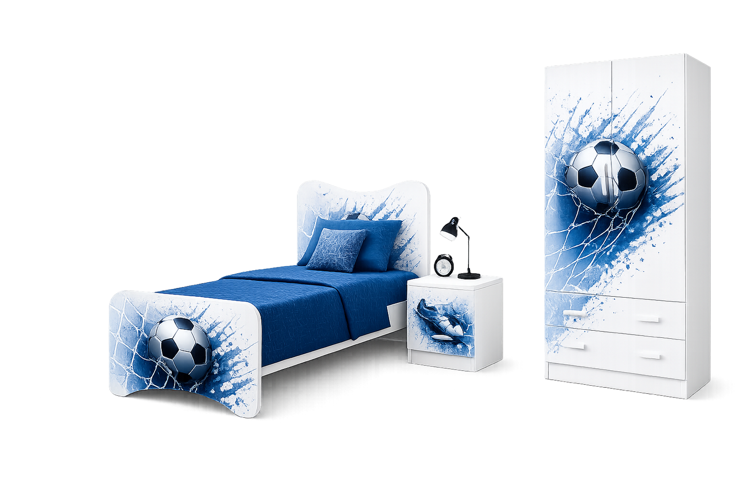 Cameretta Calcio Moderna – Letto, Comodino e Armadio Coordinati