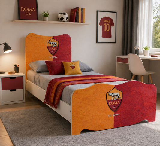 Letto Singolo Perseo Roma Style – Letto Calcio Rosso Oro per Cameretta Ragazzo 200x90