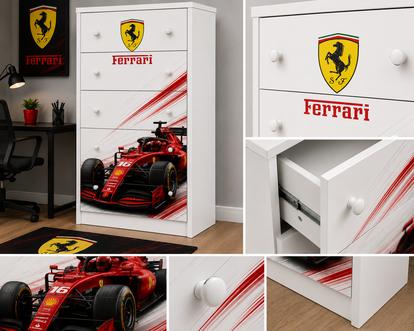 Cassettiera Ferrari Racing – Design Formula 1 per Camerette Moderne