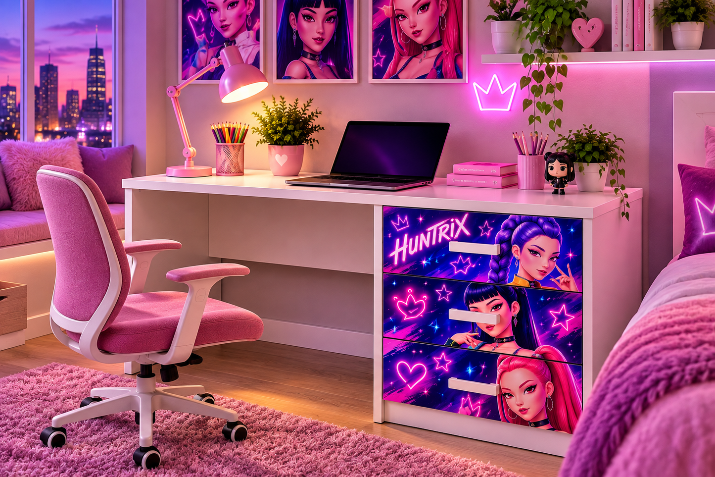 Scrivania Huntrix K-Pop con Cassettiera 3 cassetti