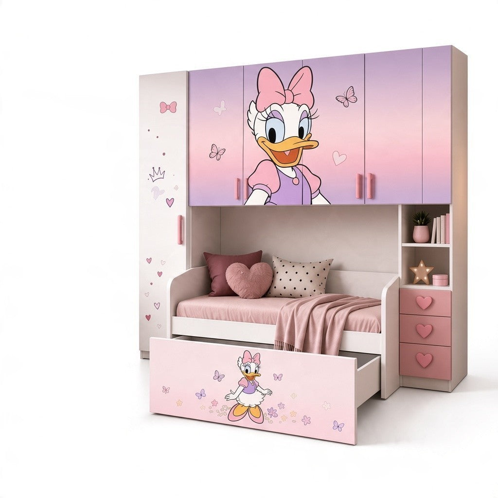 Cameretta a Ponte Paperina con Letto Estraibile – Rosa e Lilla