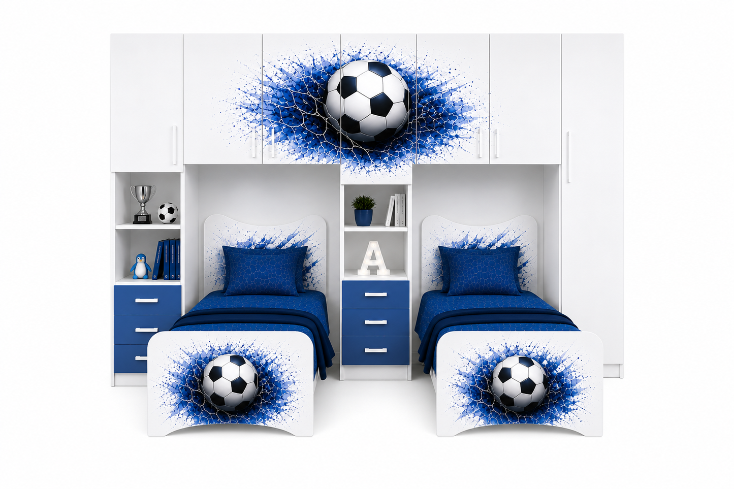 Cameretta a Ponte 2 Letti Calcio Splash – Varianti Blu, Gold e Grigio