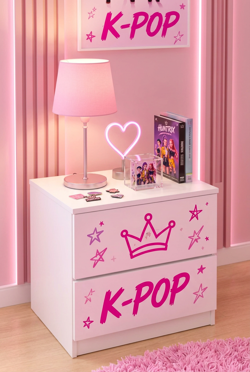 Cameretta Huntrix  K-Pop con Letto Singolo, Armadio 2 Ante e Comodino