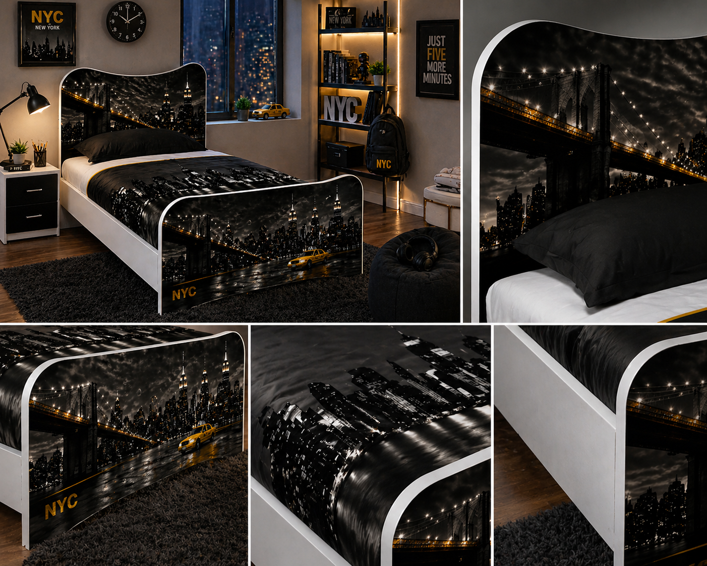 Letto Singolo New York Skyline NYC – Design Urban Moderno per Cameretta Ragazzo  City Night