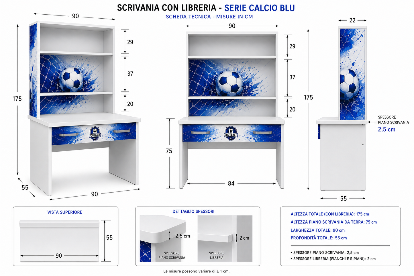 Scrivania con Libreria Serie Calcio – Design Moderno per Camerette Ragazzi