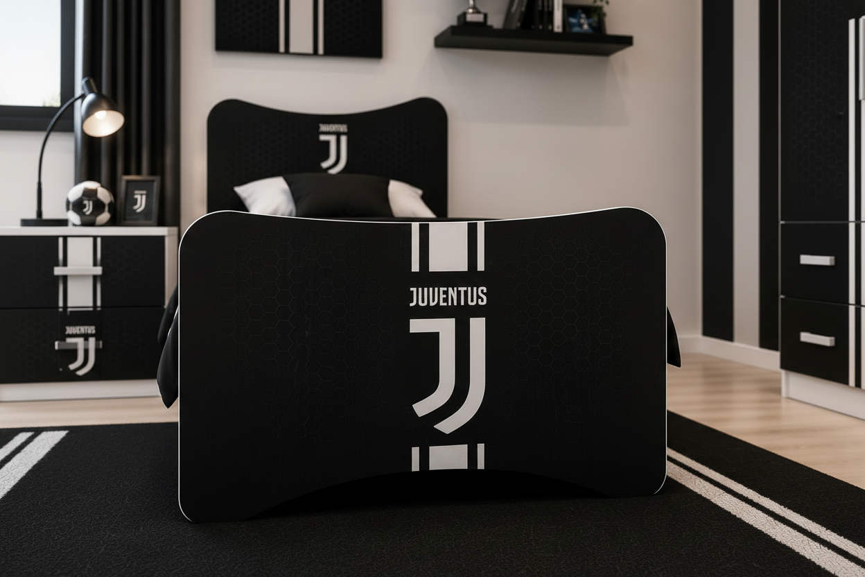 Cameretta Juventus Black Edition – Letto Singolo, Armadio e Comodino