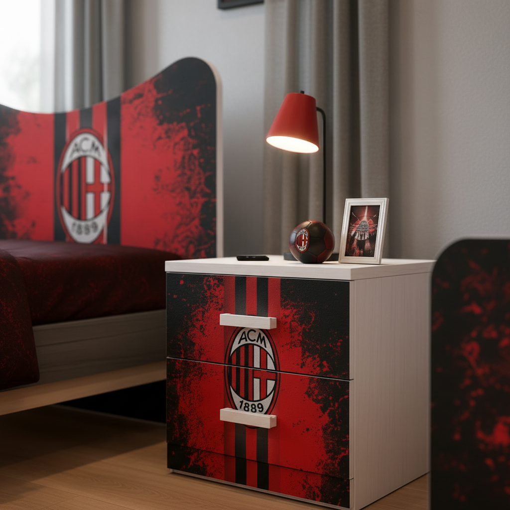 Cameretta Milan Black Red Edition – Letto Singolo, Armadio e Comodino
