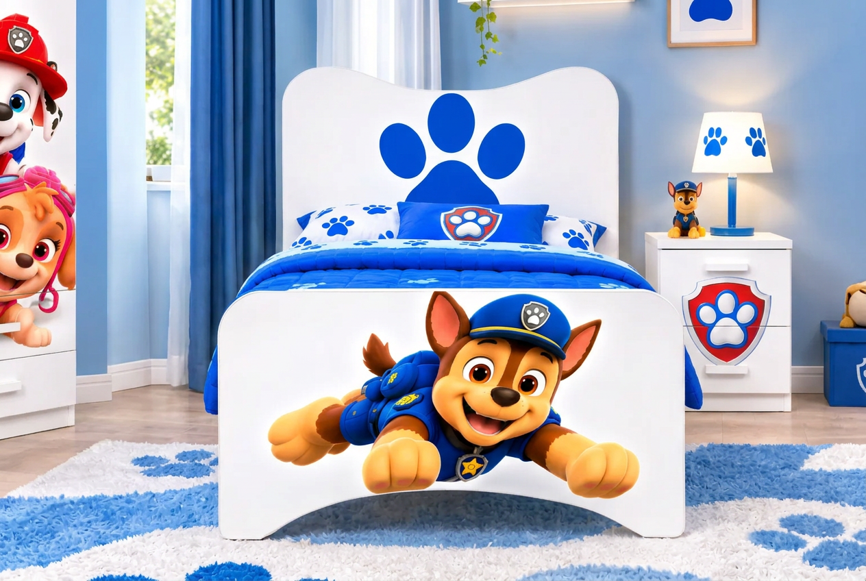 🐾 Cameretta Paw Patrol Completa – Letto Singolo, Armadio 2 Ante e Comodino | Made in Italy