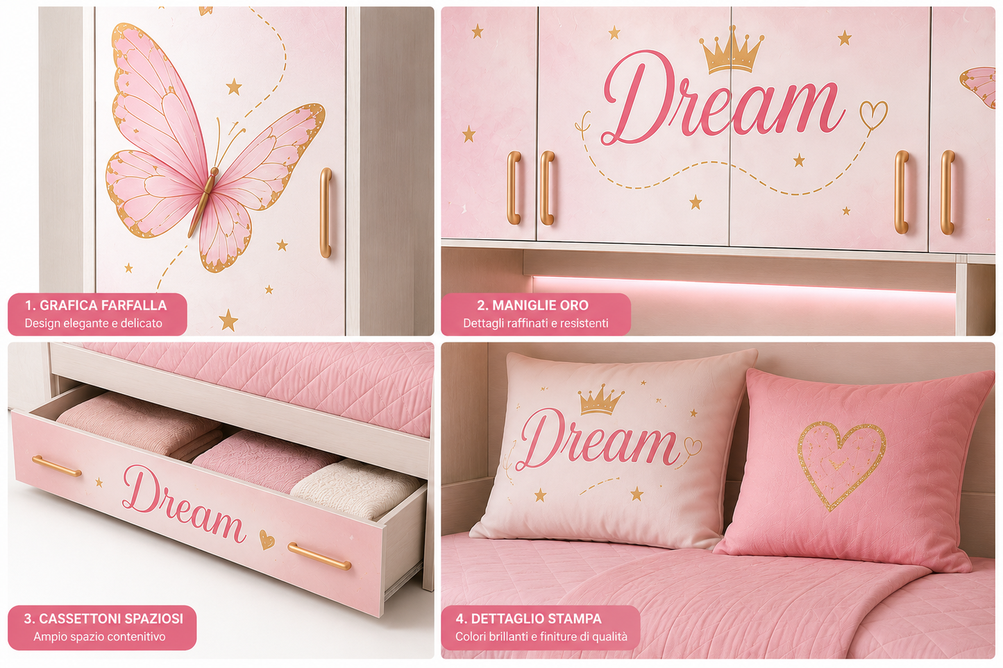 Cameretta a Ponte Dream Butterfly – Letto Singolo con Armadio 295x242 cm