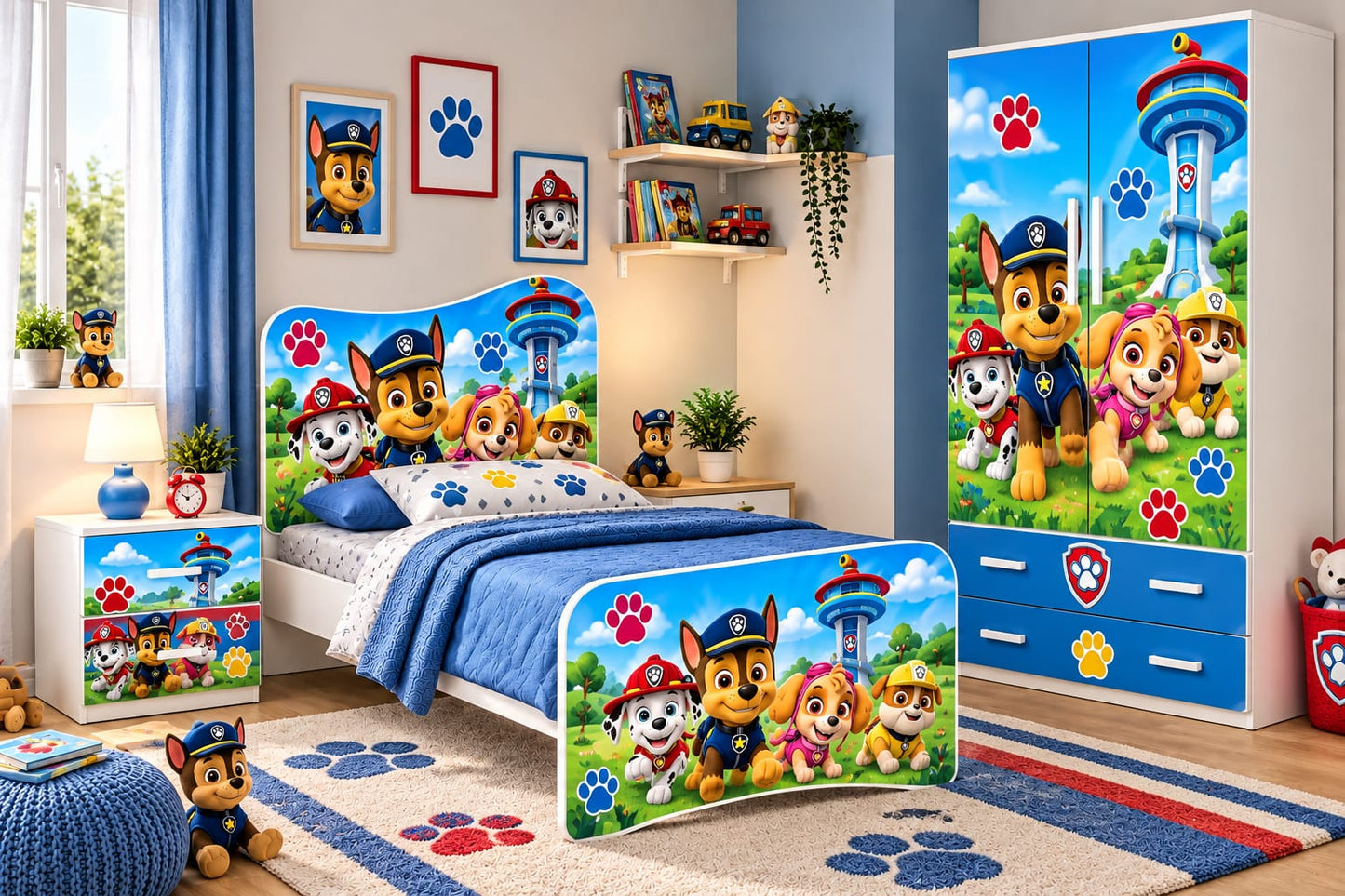 Cameretta Paw Patrol – Set Completo con Armadio, Letto Singolo e Comodino