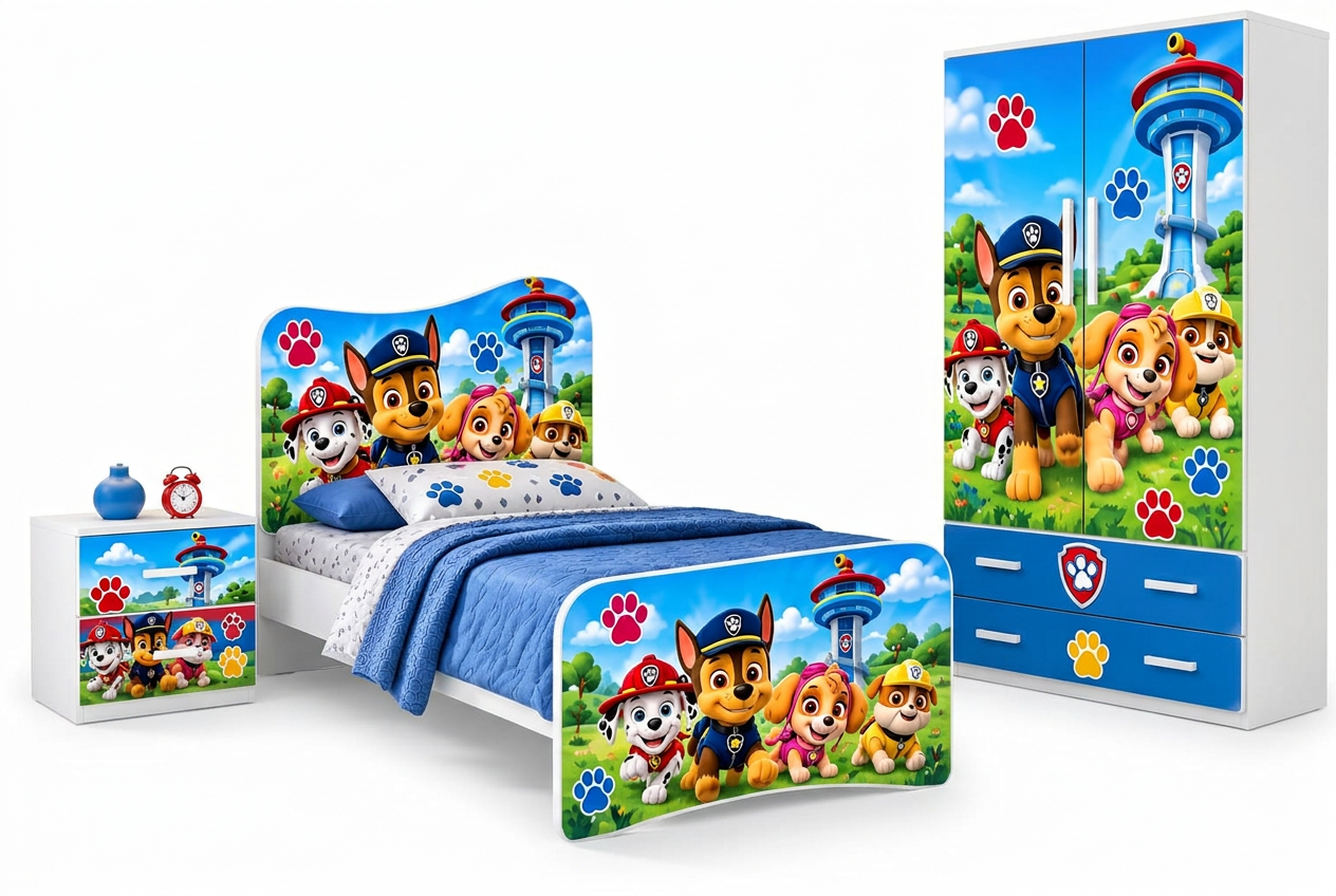 Cameretta Paw Patrol – Set Completo con Armadio, Letto Singolo e Comodino