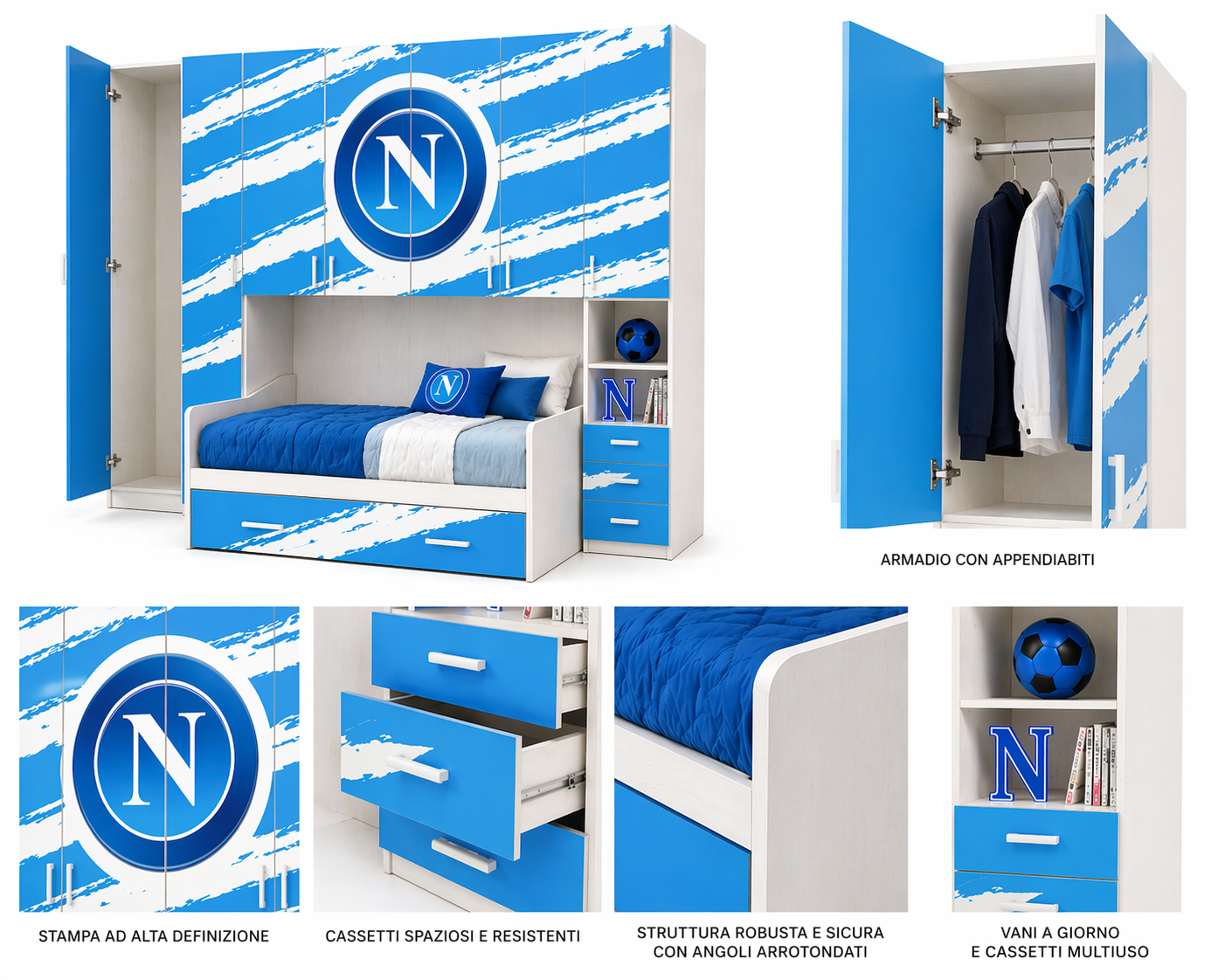 Cameretta a Ponte Urban Icon – Design NAPOLI Style con 2 reti Letto