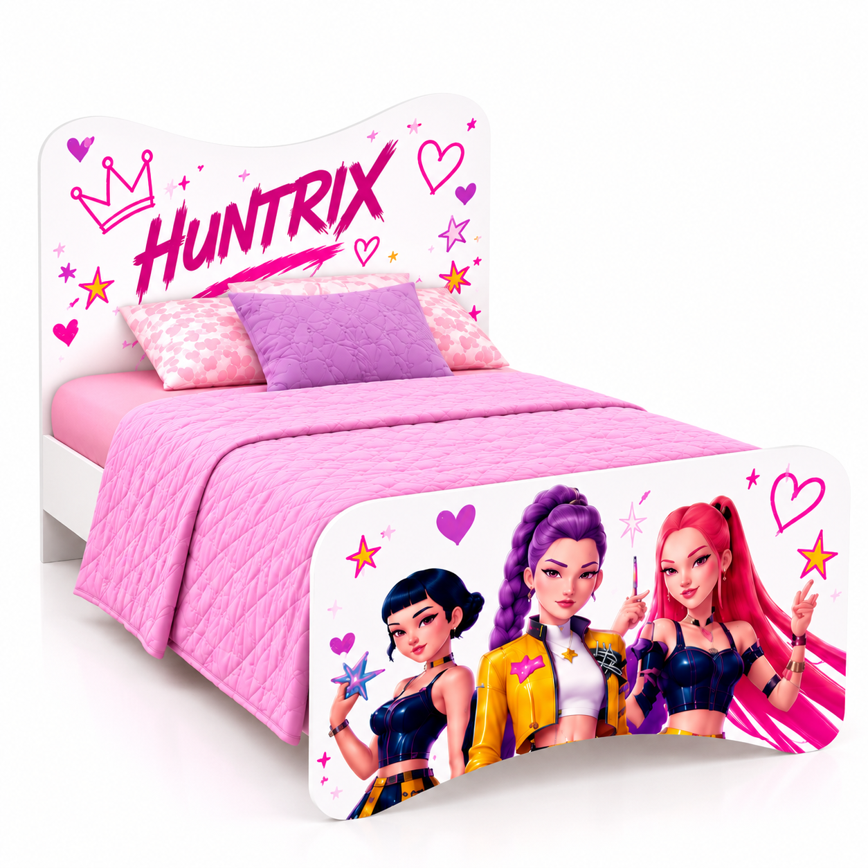 Letto Singolo Huntrix K-Pop Bianco – Letto per Cameretta Bambina e Ragazza 80x190 cm