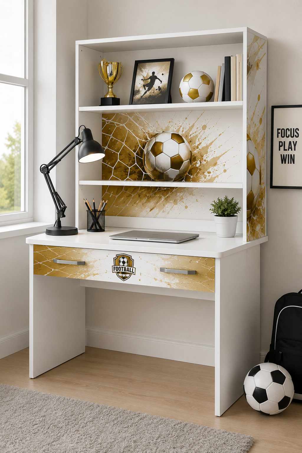 Scrivania con Libreria Serie Calcio – Design Moderno per Camerette Ragazzi