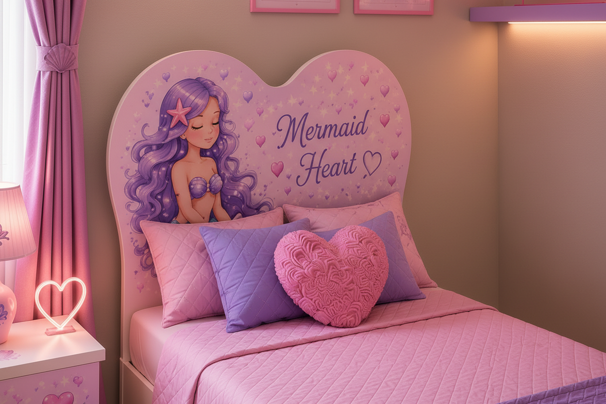 Cameretta Mermaid Heart Dream – Set Camera Completa Sirenetta Rosa Lilla con Letto Cuore