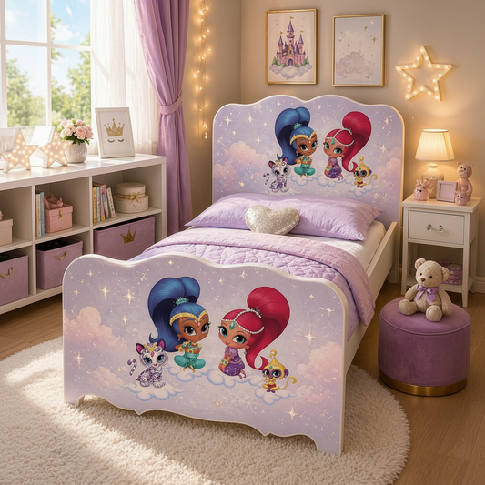 Shimmer Princess Dream Bed – Letto Singolo Bambina Luxury Lilla con Grafica Magica Nuvole e Stelline