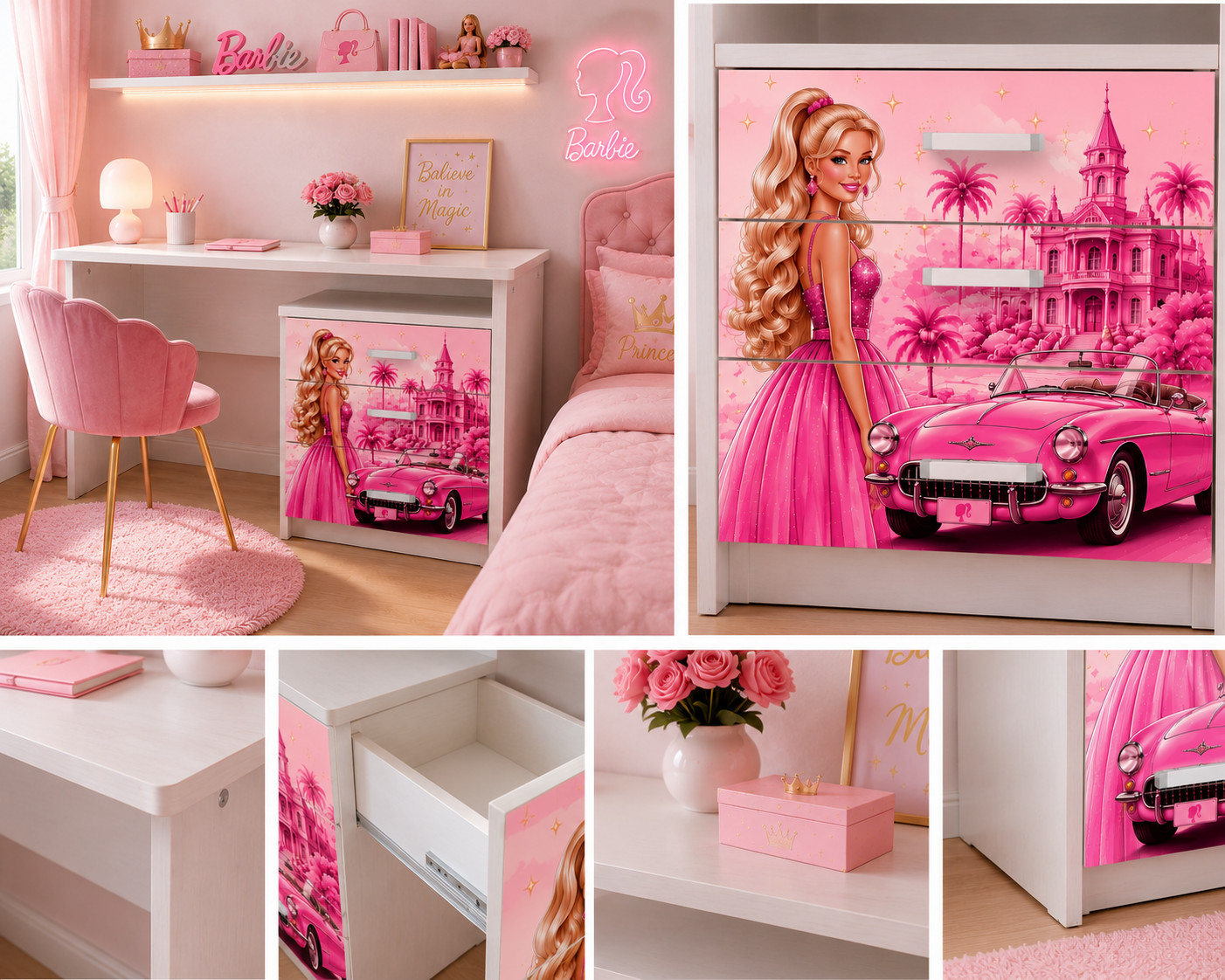 Scrivania Barbie Luxury Pink con Cassettiera Integrata – Design Elegante per Camerette da Sogno