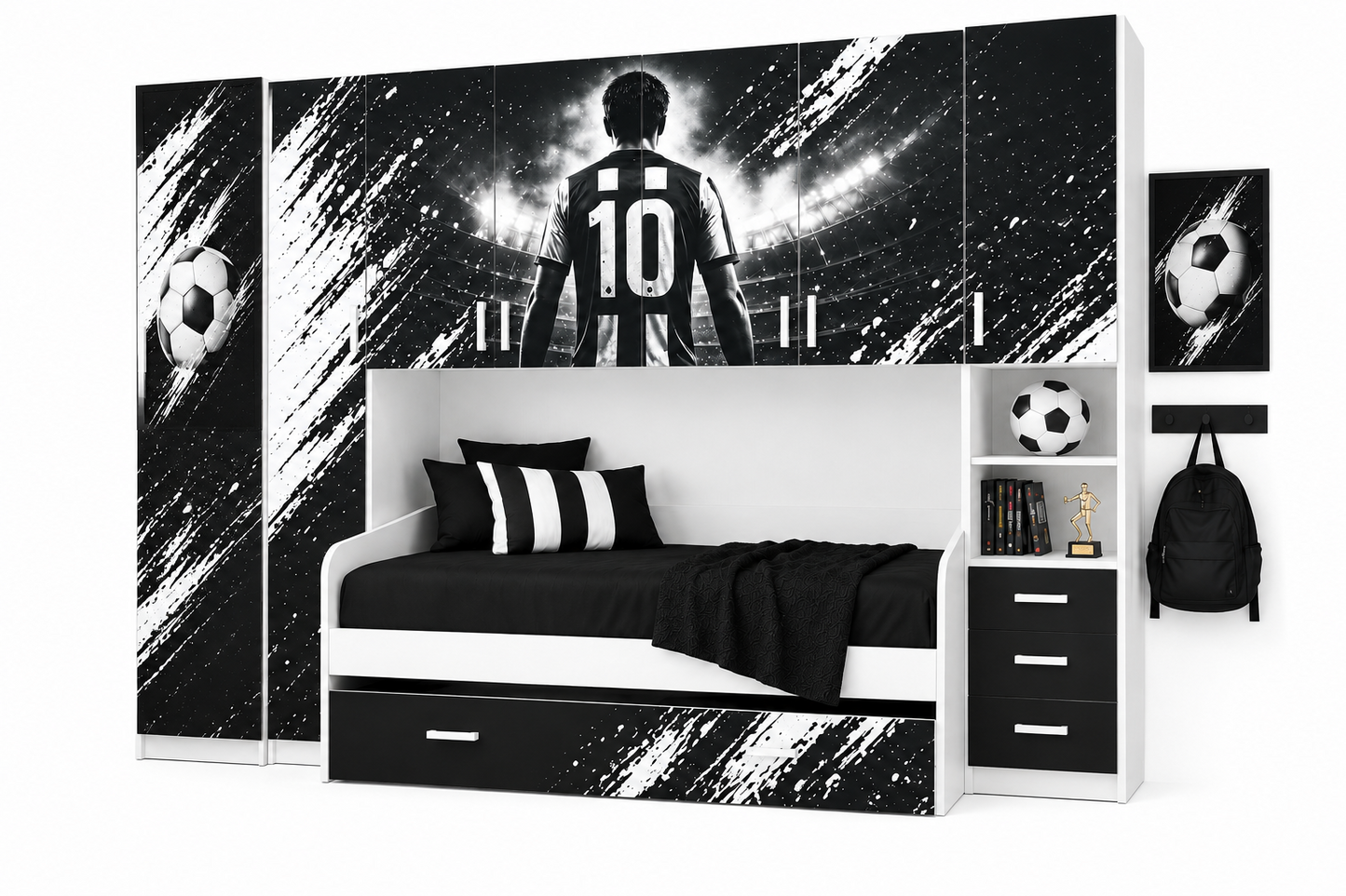 Cameretta a Ponte Urban Icon – Design BIANCONERO con 2 reti Letto