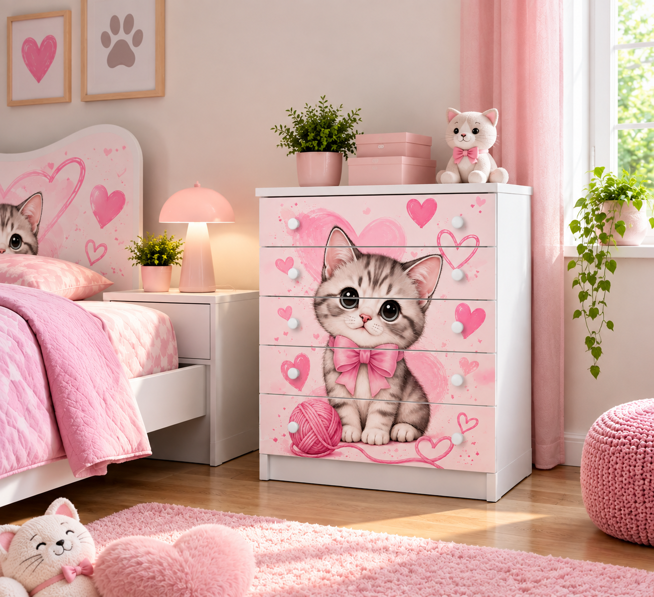 Cassettiera 5 Cassetti Gattino – Collezione Kitty Love