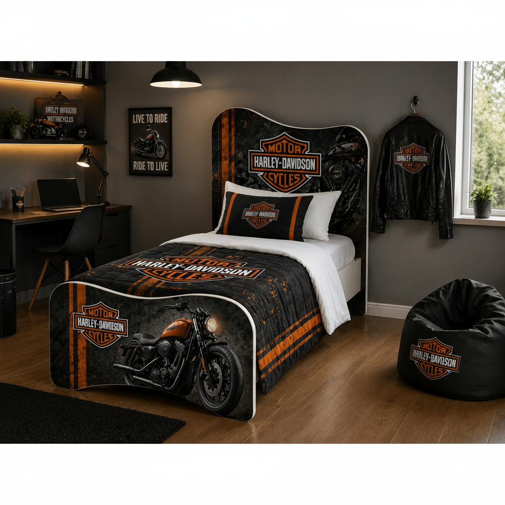 Letto Route 66 Custom – Letto Singolo Cameretta Ragazzo Stile Harley Biker