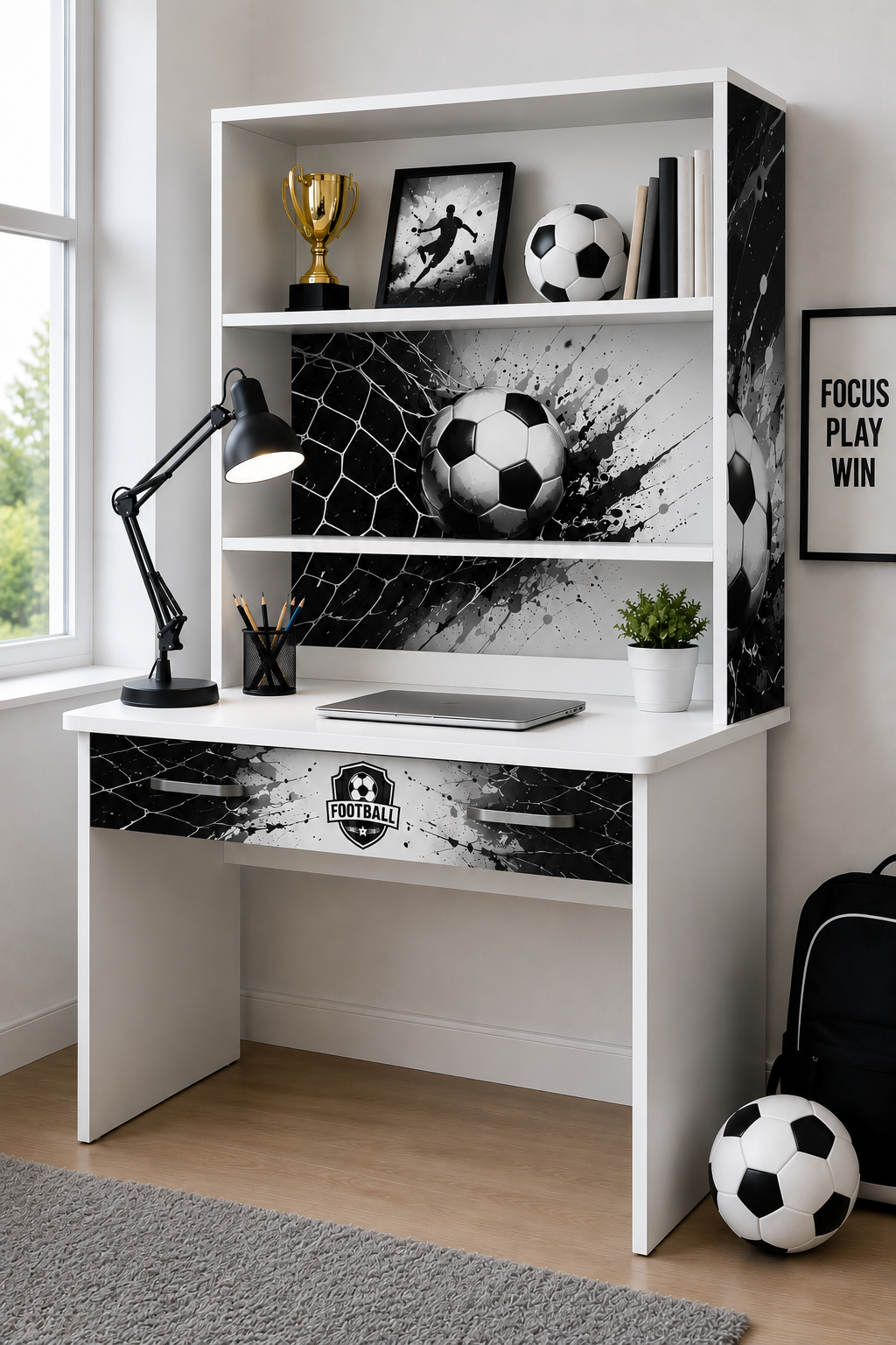 Scrivania con Libreria Serie Calcio – Design Moderno per Camerette Ragazzi