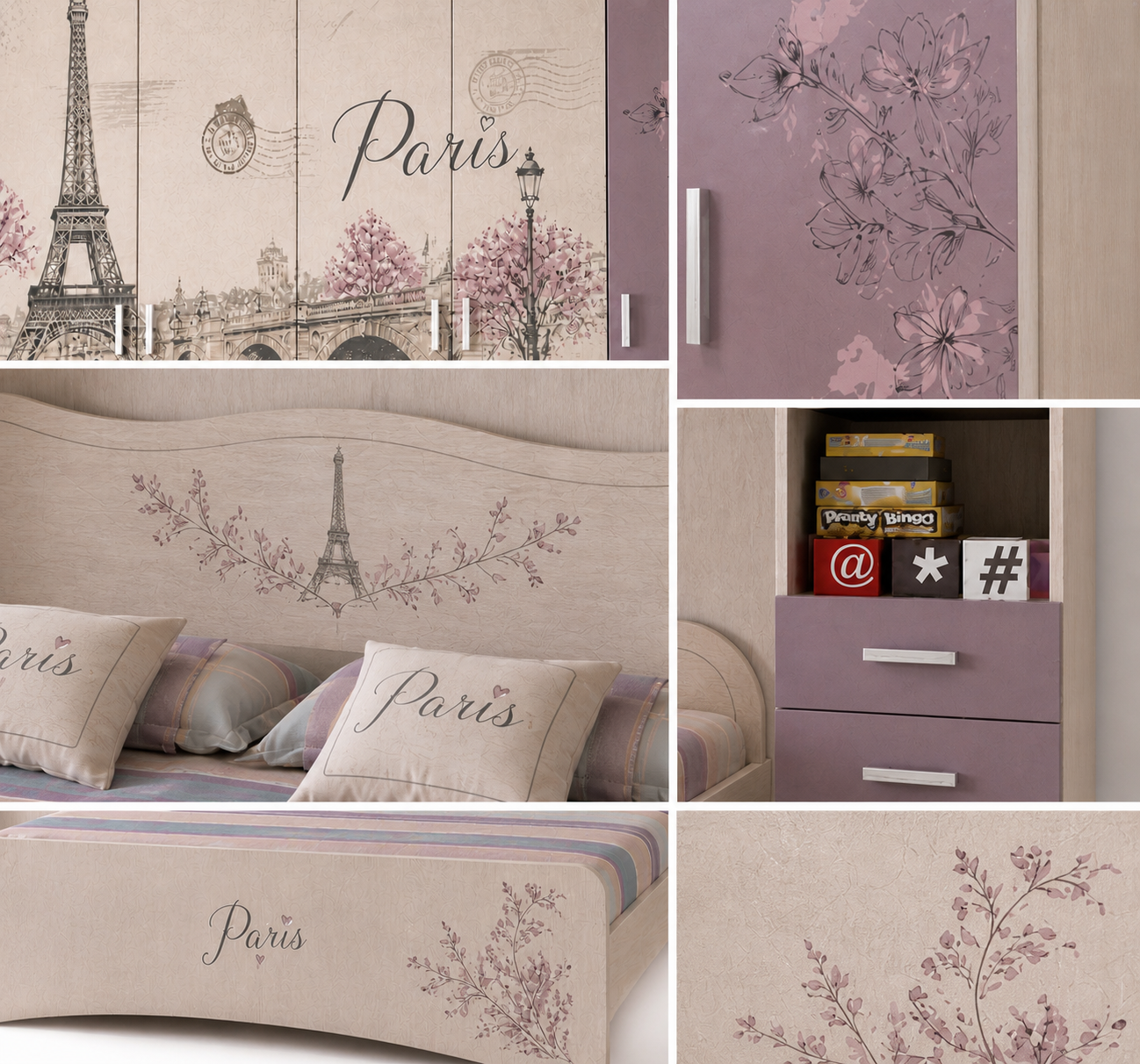 Camera Matrimoniale Parigi Romantica a Ponte – Design Elegante Olmo Grigio con Armadio Ponte Decorato