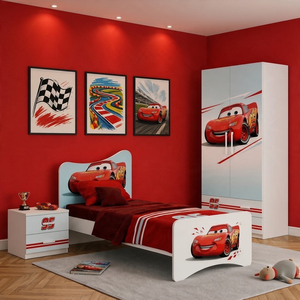 Cameretta Cars Saetta McQueen – Letto Singolo, Armadio 2 Ante e Comodino