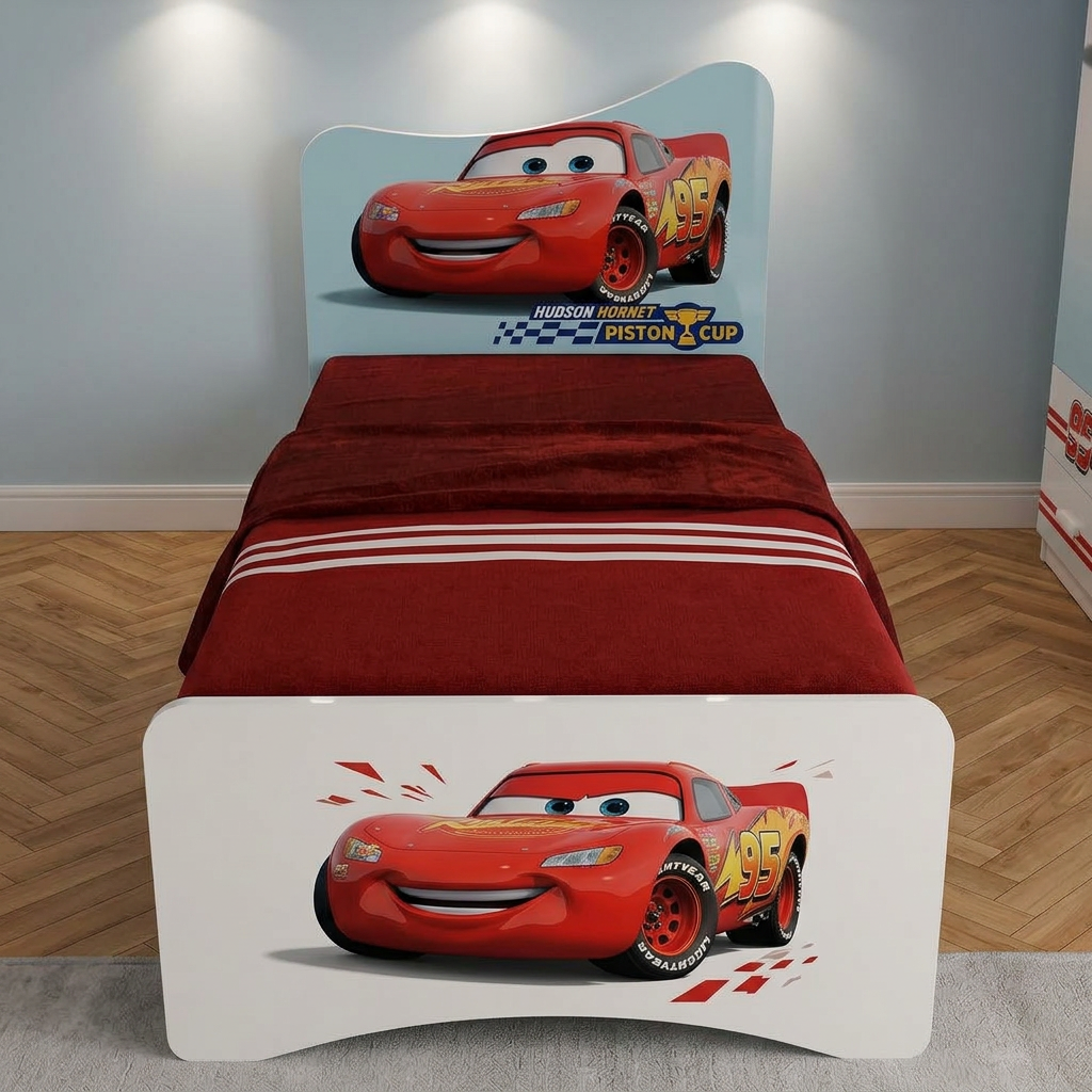Cameretta Cars Saetta McQueen – Letto Singolo, Armadio 2 Ante e Comodino