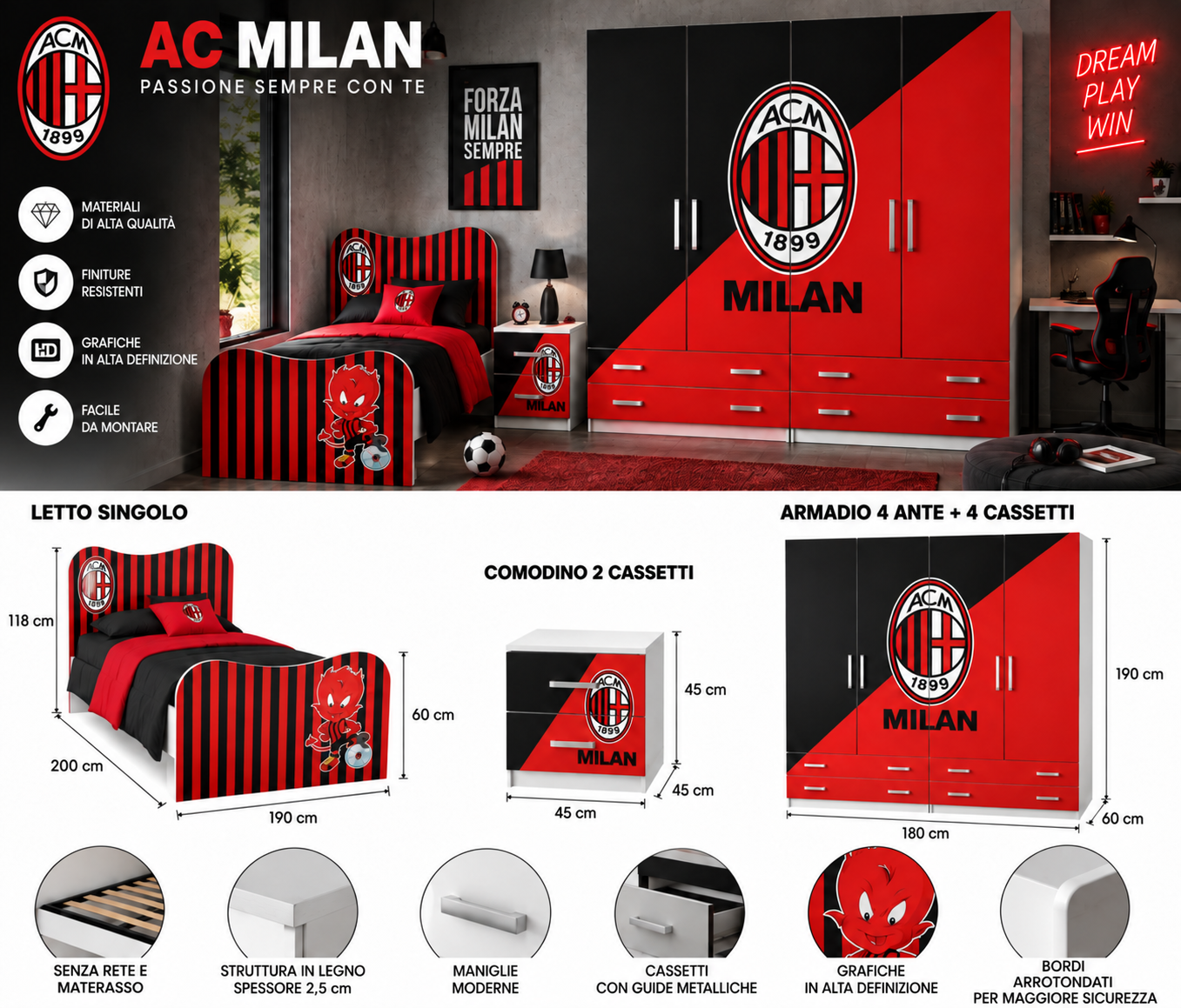 Cameretta Milan una piazza e mezza
