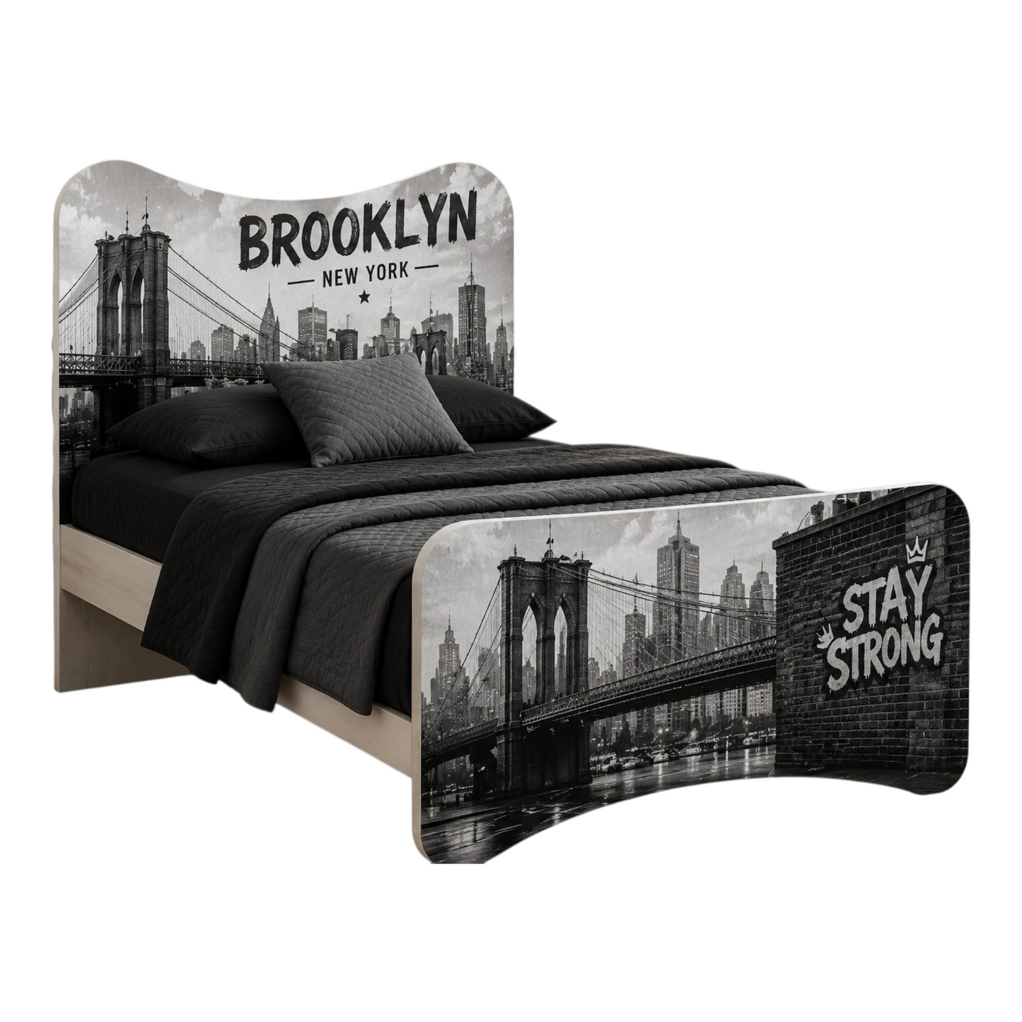 Letto Singolo Brooklyn New York – Letto Urban Style Nero Grigio Design Metropolitan