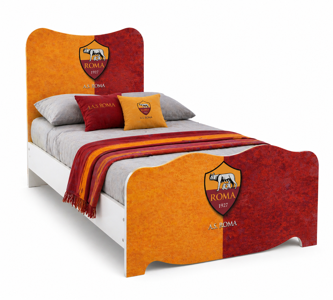 Letto Singolo Perseo Roma Style – Letto Calcio Rosso Oro per Cameretta Ragazzo 200x90