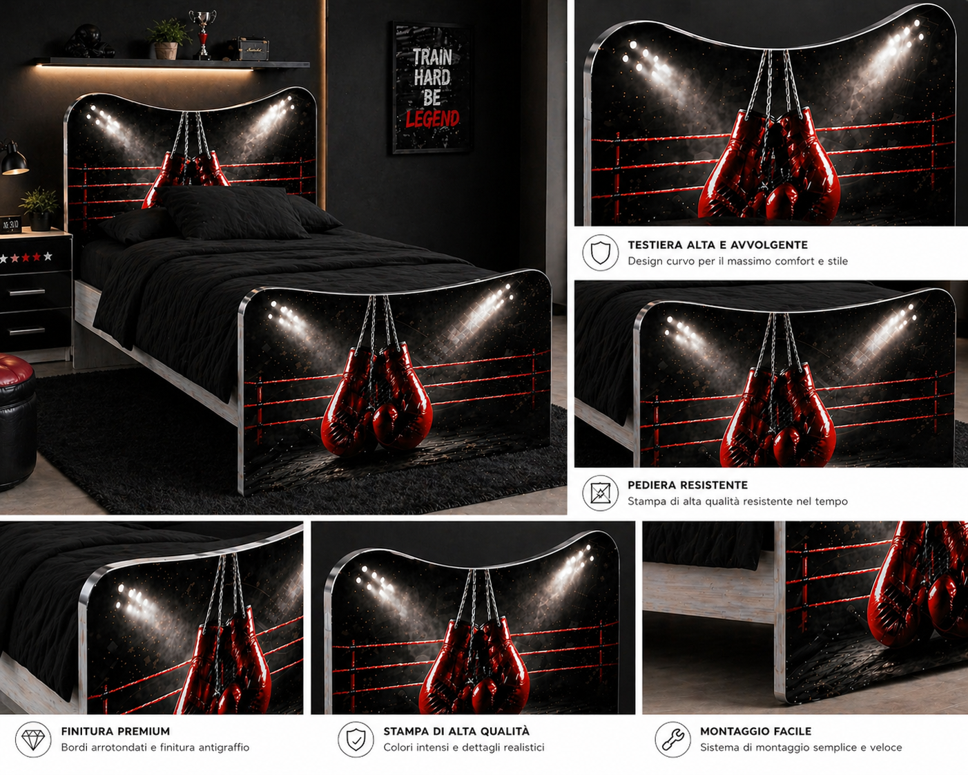 Boxing Legend Bed  – Letto Singolo Boxe Premium in Legno 200x90
