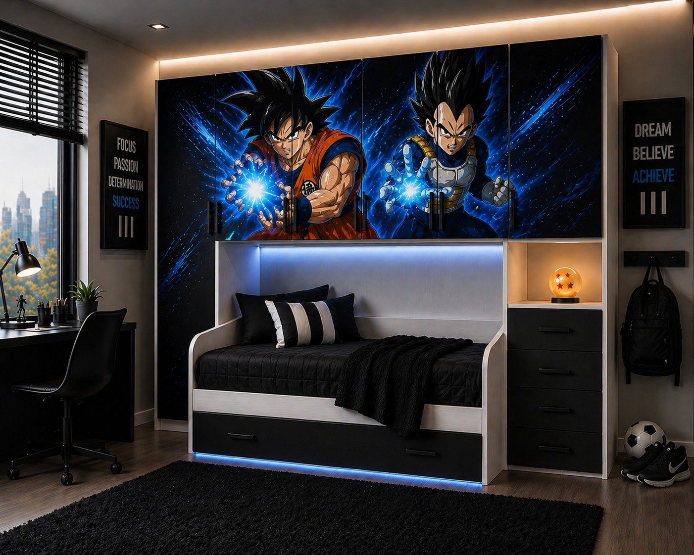 Cameretta Ponte Dragon Force – Cameretta Anime Gaming con Letto e Armadio XXL