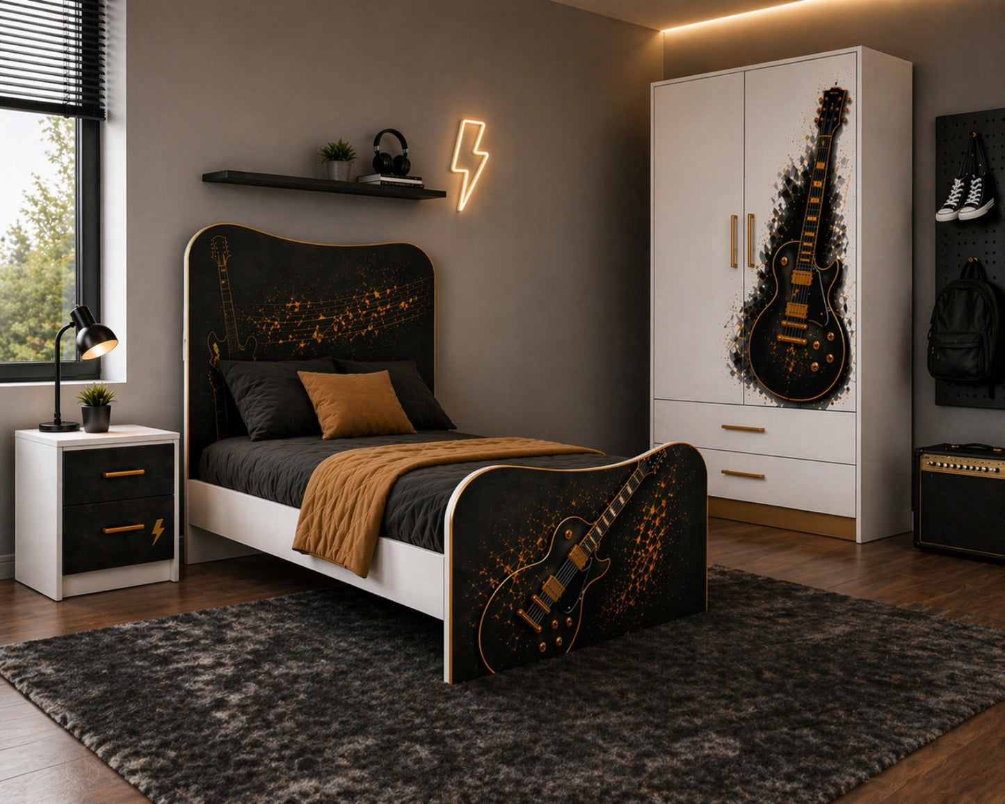 Rockstar Guitar Luxury Wardrobe – Armadio Rock 2 Ante 2 Cassetti Nero & Oro