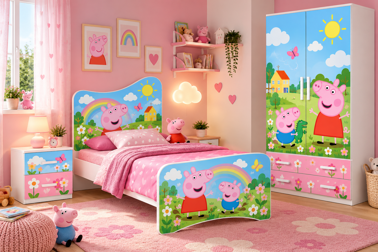 Cameretta Peppa Pig – Letto Singolo, Armadio e Comodino