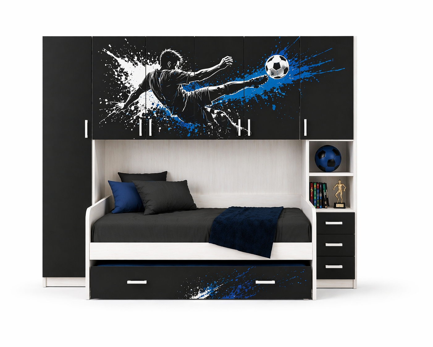 Cameretta a Ponte Urban Icon – Design NERO AZZURRO con 2 reti Letto Integrato