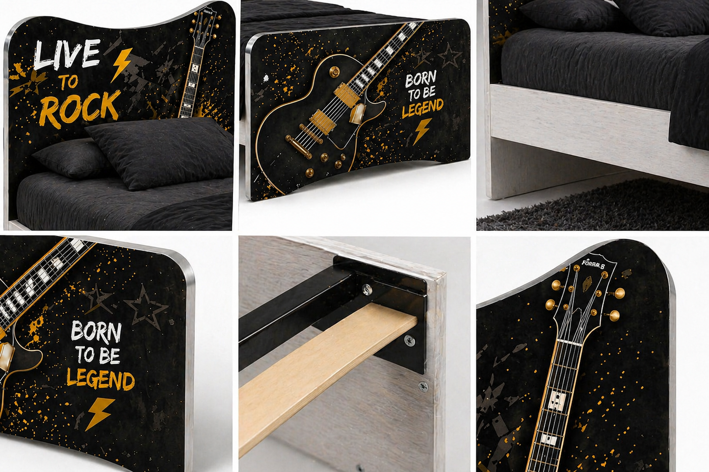 Rock Legend Guitar Bed – Letto Singolo Stile Rock Premium Nero Oro
