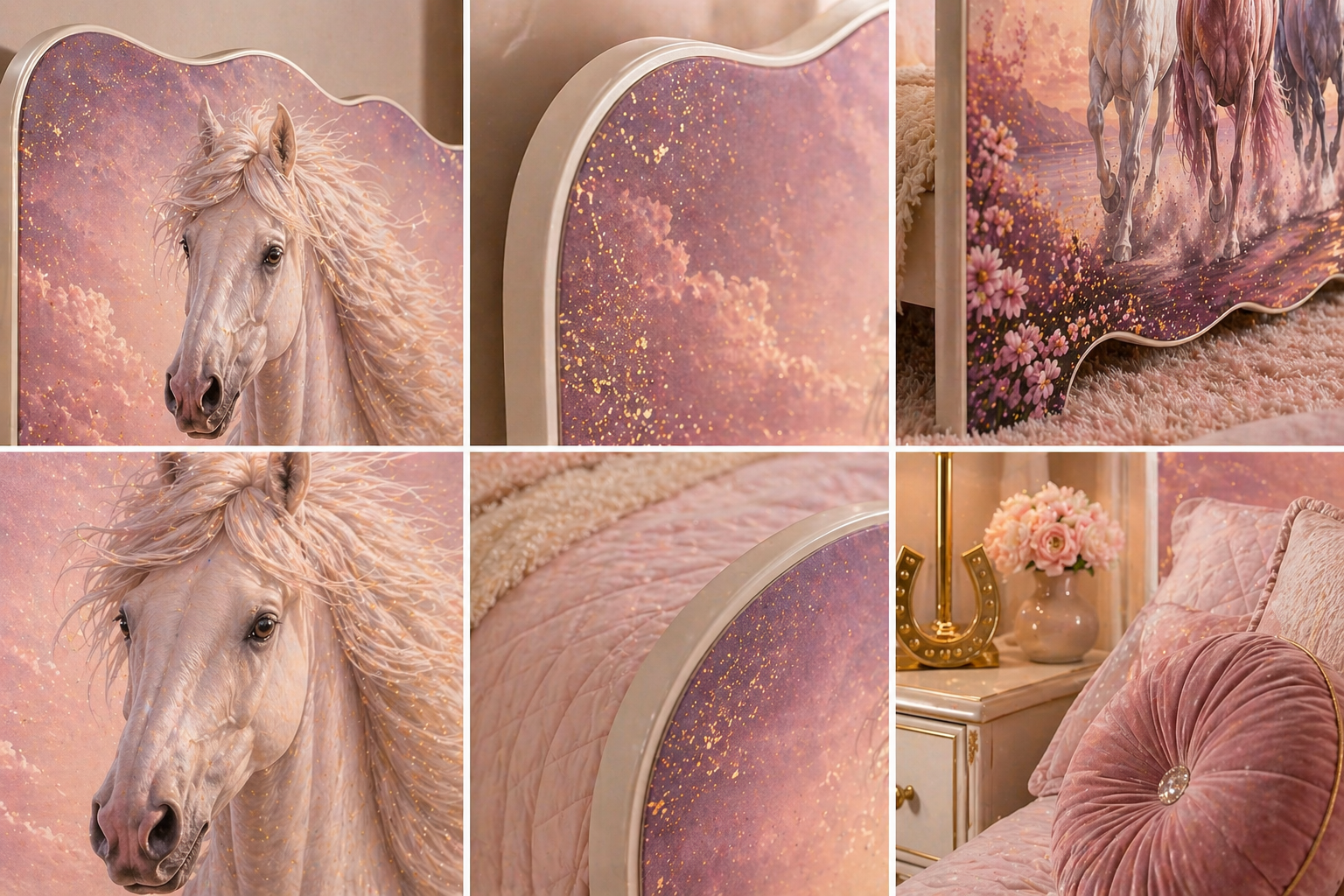 
Cameretta bambina premium con letto singolo cavalli romantico rosa perlato stile luxury boutique
