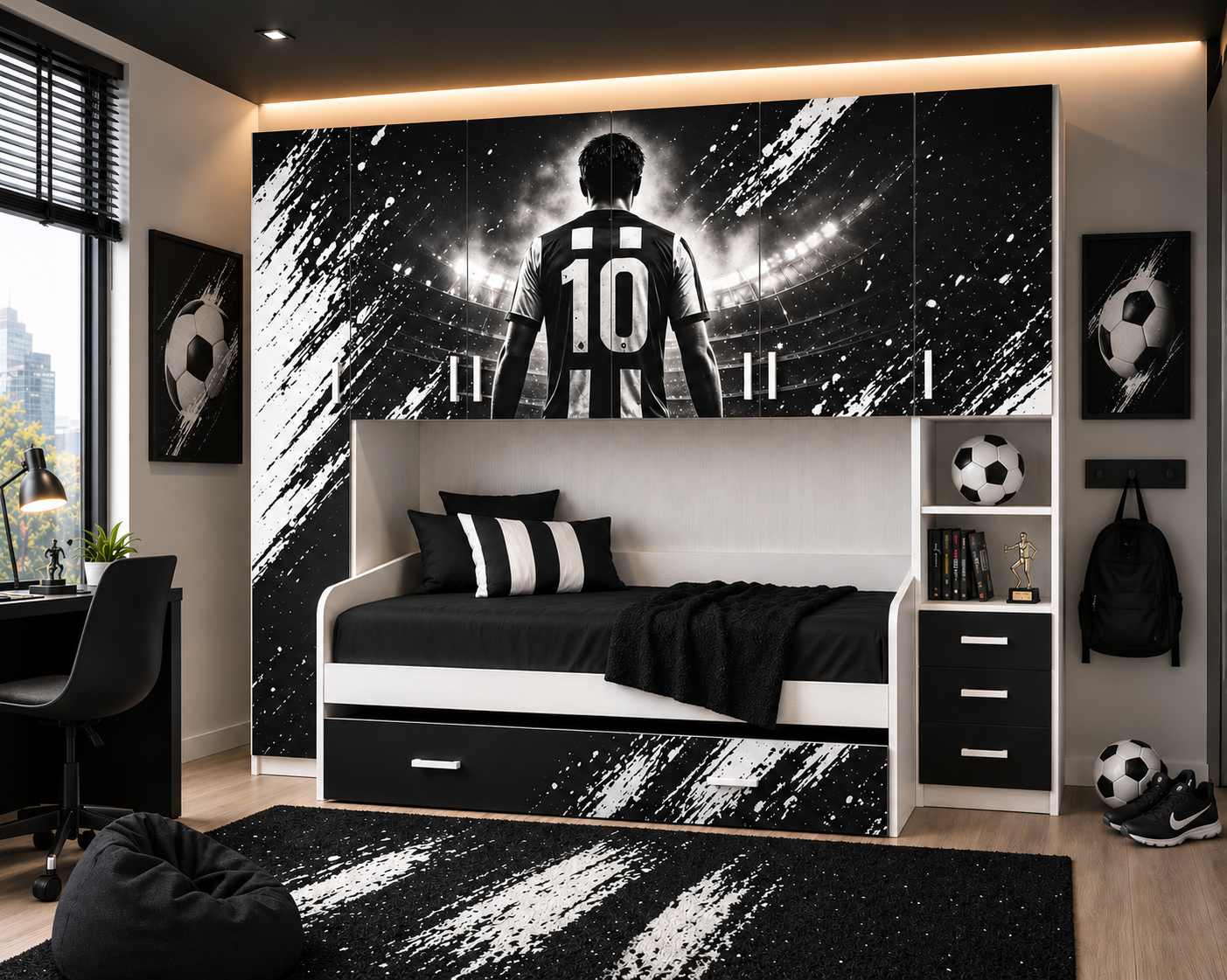 Cameretta a Ponte Urban Icon – Design BIANCONERO con 2 reti Letto