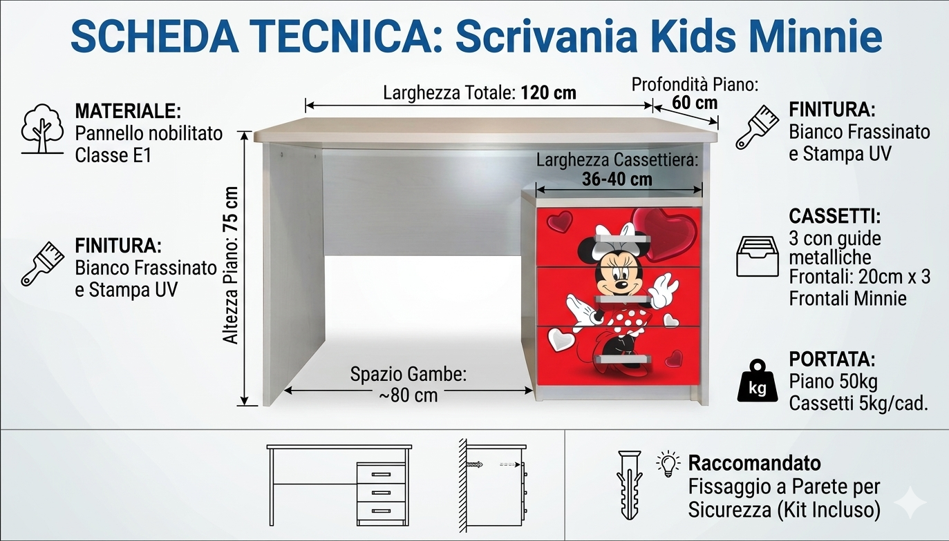 Scrivania con Cassettiera "Minnie"
