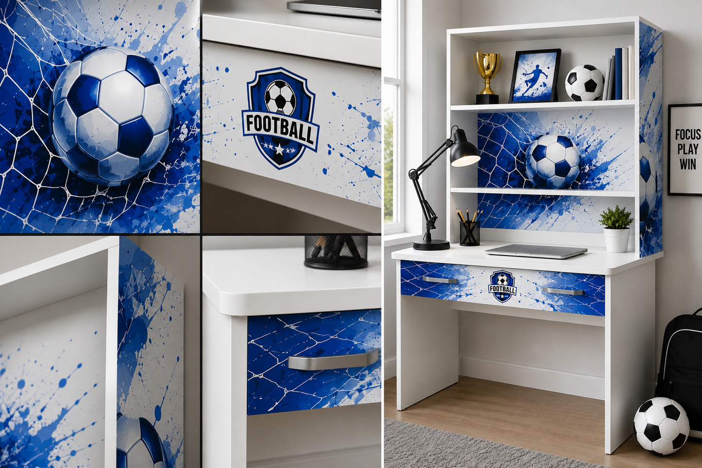 Scrivania con Libreria Serie Calcio – Design Moderno per Camerette Ragazzi