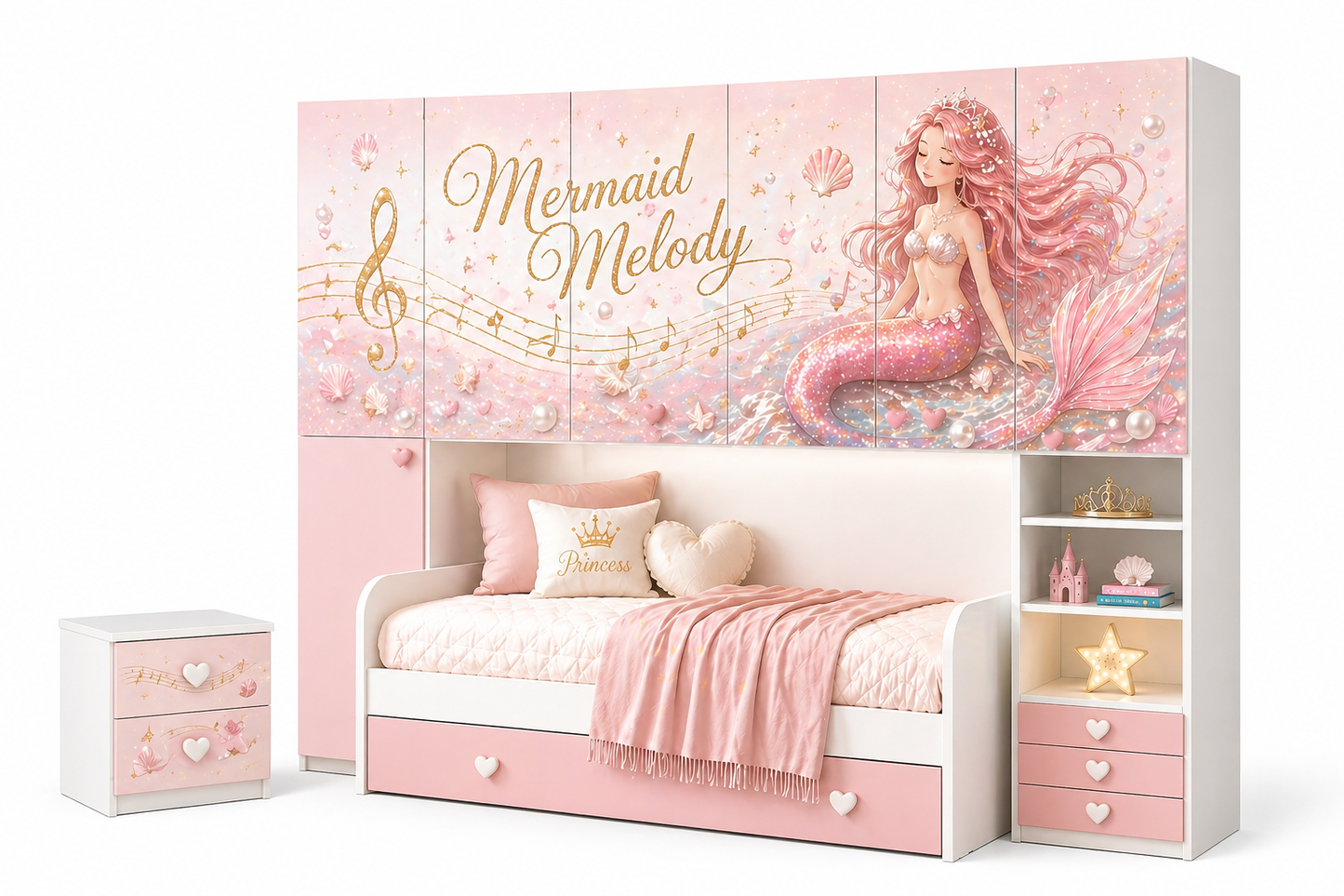 Cameretta a Ponte Mermaid Melody – Camera Sirena Luxury Rosa Cipria con 2 Letti e Armadio Ponte Premium
