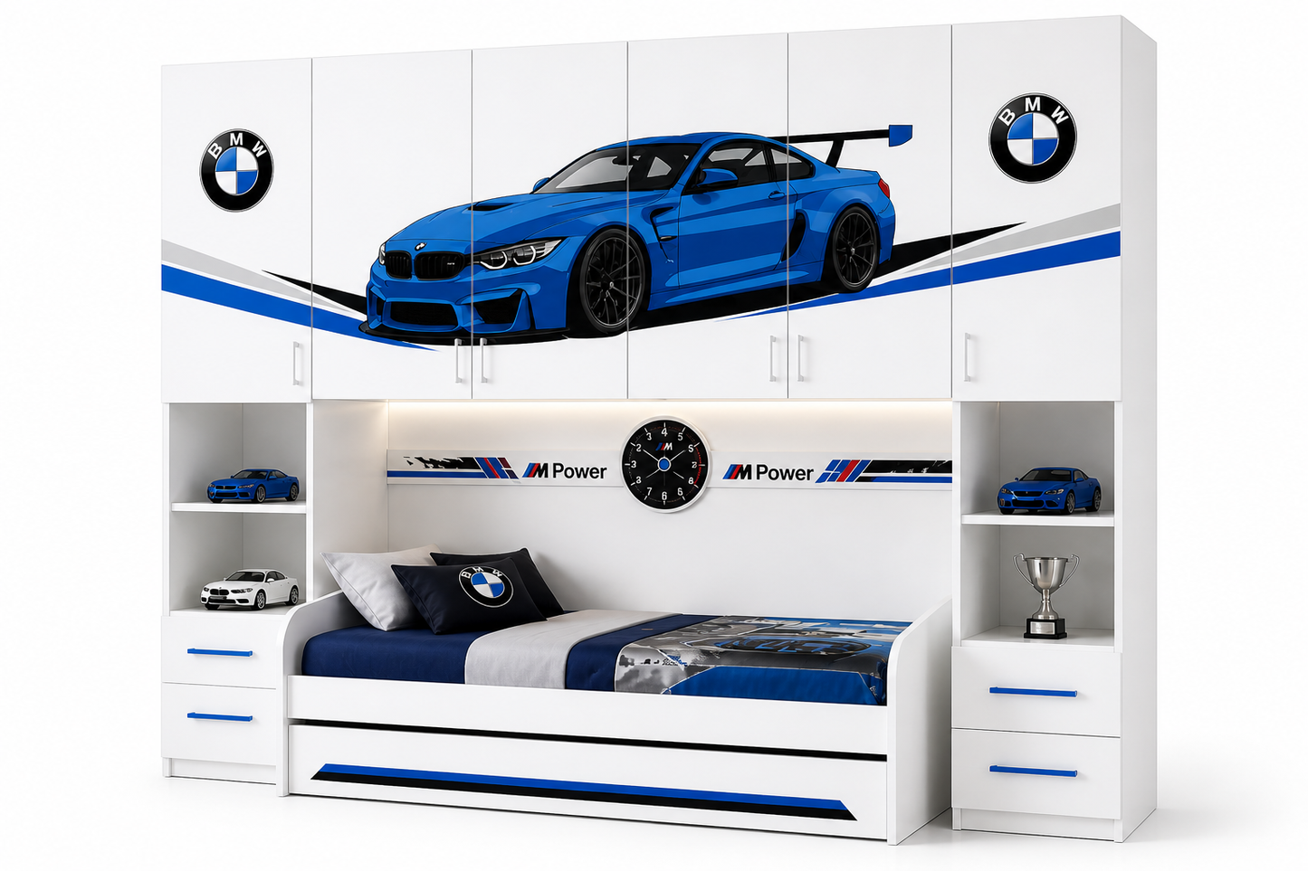 BMW Racing Garage Room – Cameretta a Ponte Racing Style con Letto Estraibile