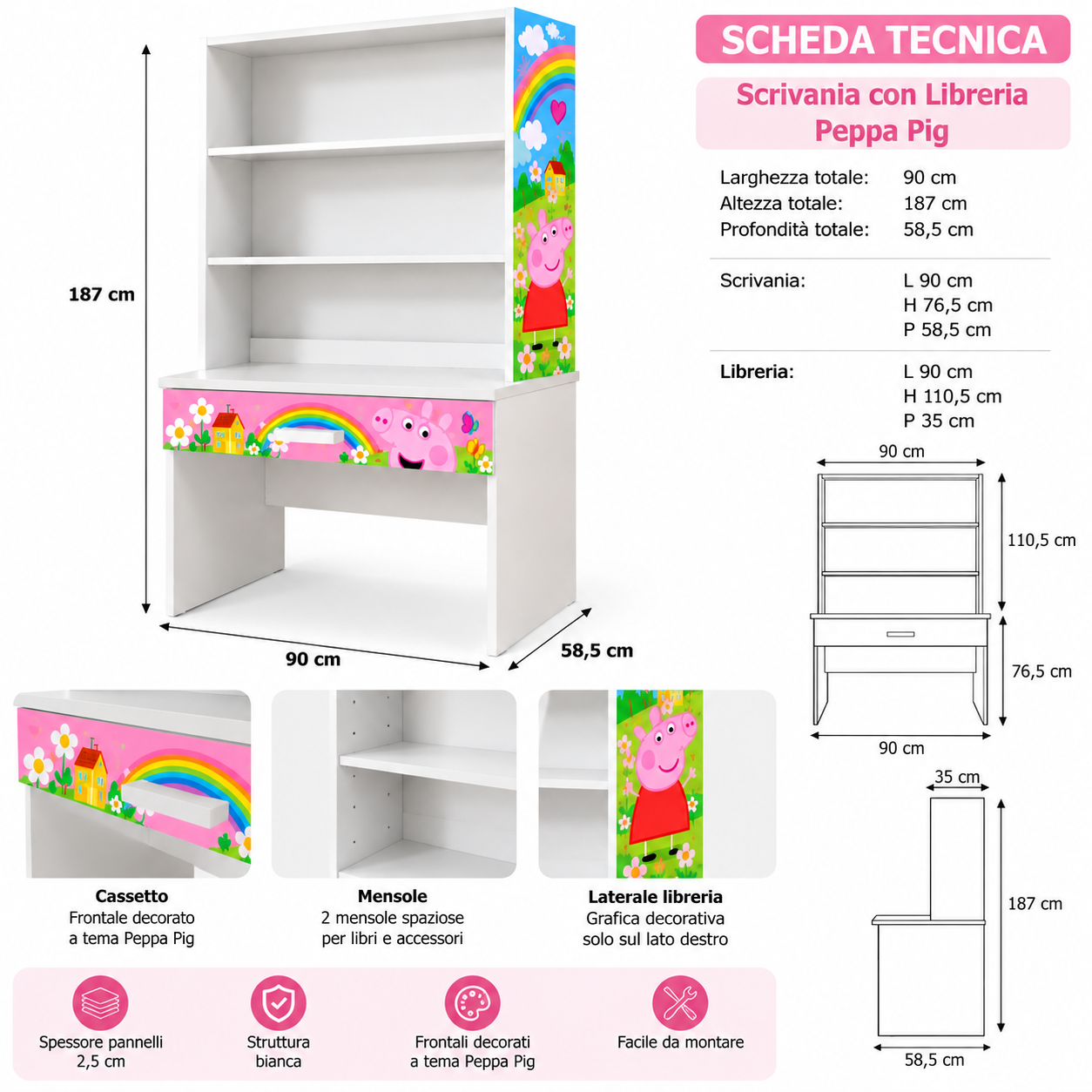 Scrivania con Libreria Peppa Pig