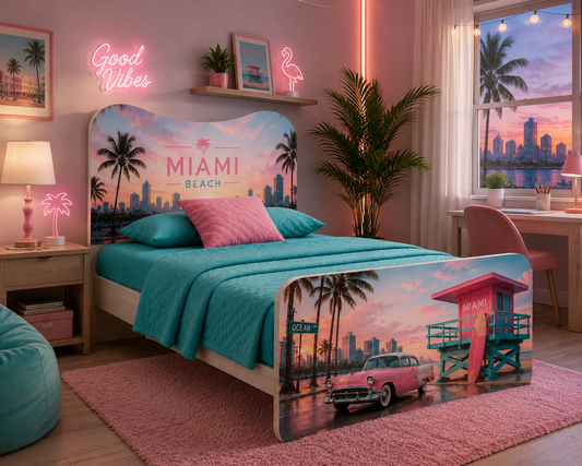 Letto Singolo Miami Beach – Letto Design Tropical Glam Rosa e Turchese Stile Ocean Drive