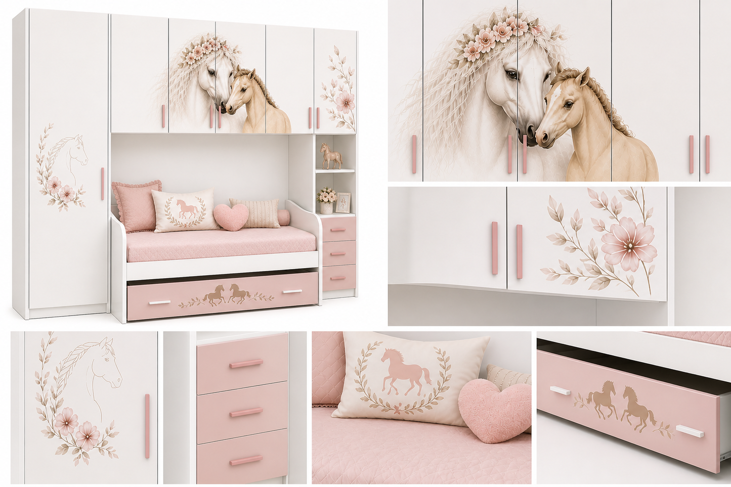Dream Horse Luxury Room – Cameretta a Ponte Elegance con Letto Estraibile per Bambine