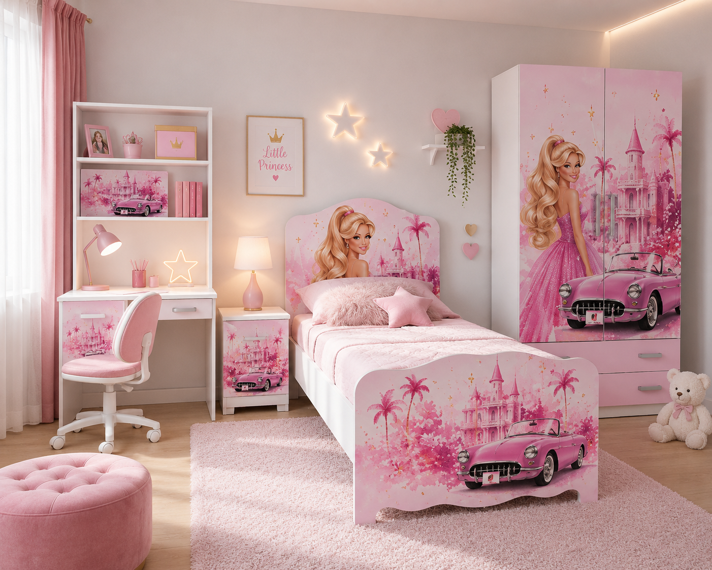 Cameretta Barbie Dream Castle Luxury Pink – Set Camera Bambina Premium con Armadio, Letto e Comodino Rosa Glamour