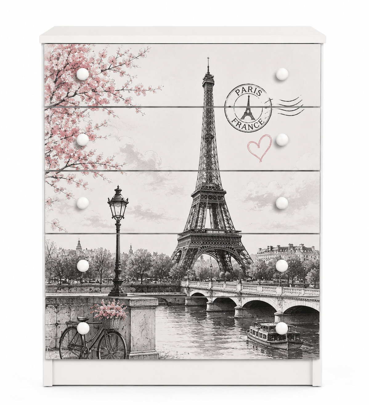 Cassettiera Paris Dream – Design Romantico Moderno con Torre Eiffel